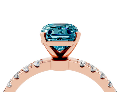 Rose gold Emerald Cut Blue Topaz Solitaire Ring with Pavé Accents and Four-Prong Setting_4