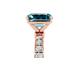 Rose gold Emerald Cut Blue Topaz Solitaire Ring with Pavé Accents and Four-Prong Setting_5