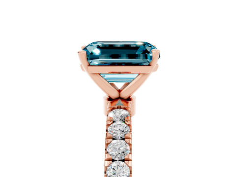 Rose gold Emerald Cut Blue Topaz Solitaire Ring with Pavé Accents and Four-Prong Setting_5