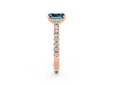 Rose gold Emerald Cut Blue Topaz Solitaire Ring with Pavé Band and Four-Prong Setting_38