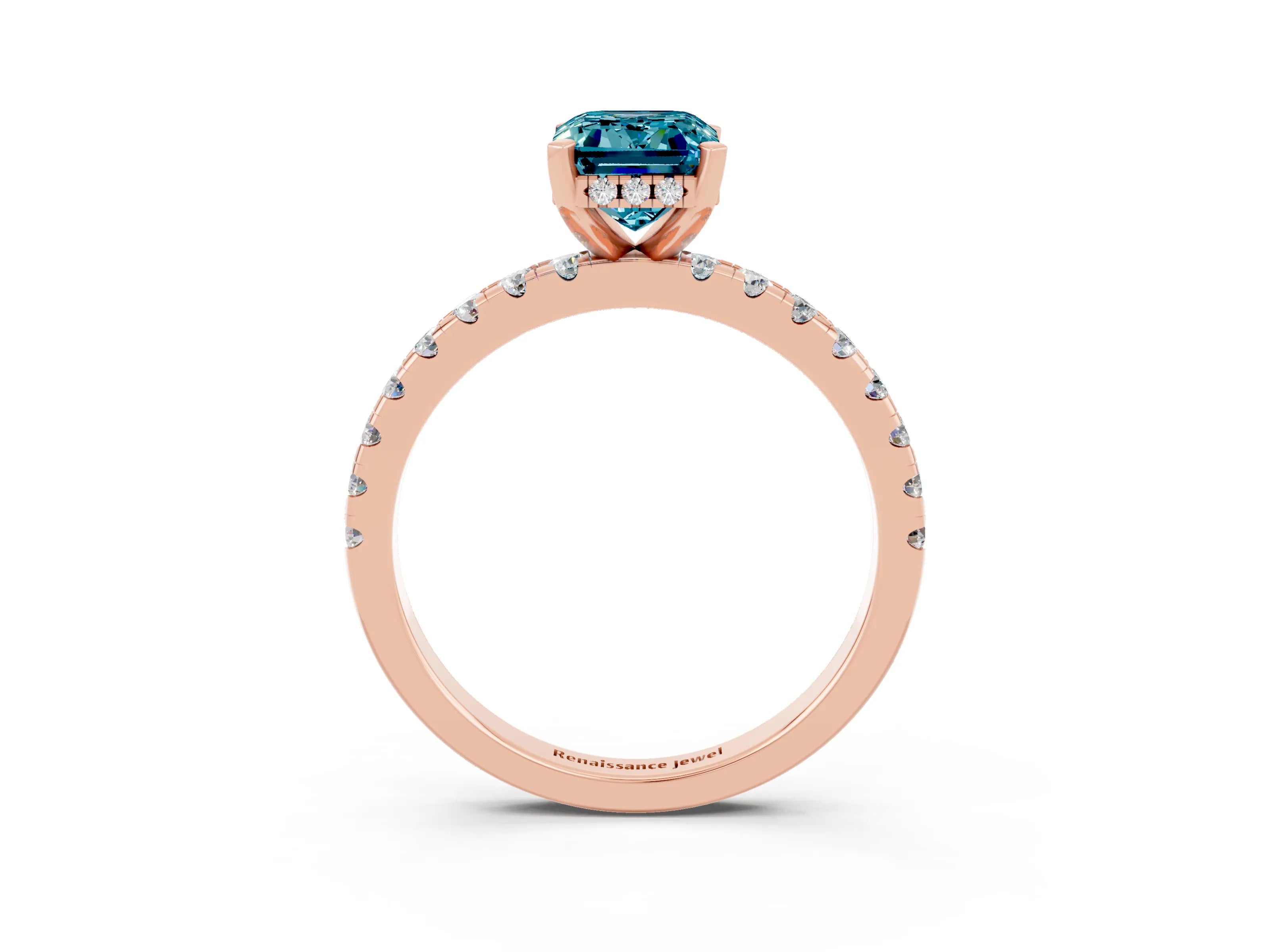 Rose gold Emerald Cut Blue Topaz Solitaire Ring with Pavé Band and Four-Prong Setting_39