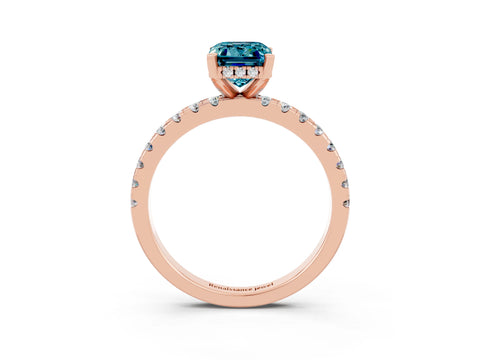Rose gold Emerald Cut Blue Topaz Solitaire Ring with Pavé Band and Four-Prong Setting_39