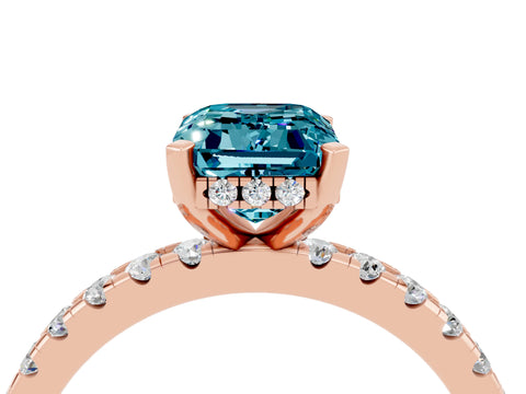 Rose gold Emerald Cut Blue Topaz Solitaire Ring with Pavé Band and Four-Prong Setting_40