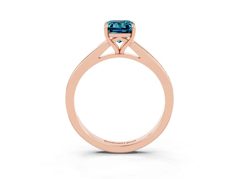 Rose gold Emerald Cut Blue Topaz Solitaire Ring with Pavé Band and Prong Setting_27