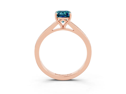 Rose gold Emerald Cut Blue Topaz Solitaire Ring with Pavé Band and Prong Setting_3