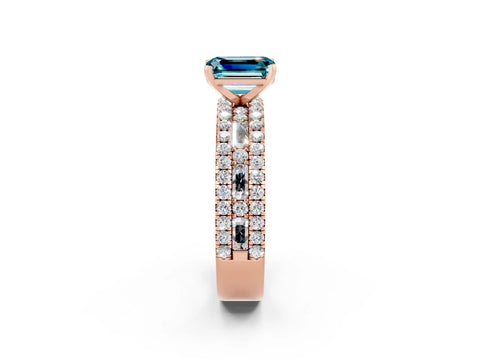 Rose gold Emerald Cut Blue Topaz Solitaire Ring with Pavé and Channel Set Band_2