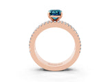 Rose gold Emerald Cut Blue Topaz Solitaire Ring with Pavé and Channel Set Band_3