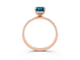 Rose gold Emerald Cut Blue Topaz Solitaire Ring with Pave Band and Four Prong Setting_27