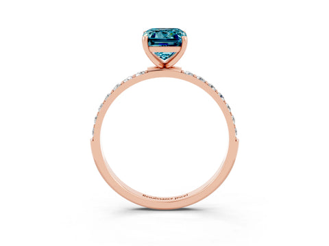 Rose gold Emerald Cut Blue Topaz Solitaire Ring with Pave Band and Four Prong Setting_27
