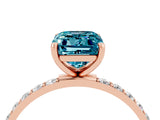 Rose gold Emerald Cut Blue Topaz Solitaire Ring with Pave Band and Four Prong Setting_28