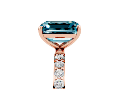 Rose gold Emerald Cut Blue Topaz Solitaire Ring with Pave Band and Four Prong Setting_29