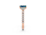 Rose gold Emerald Cut Blue Topaz Solitaire Ring with Round  Pavé Band and Four-Prong Setting_46