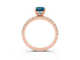 Rose gold Emerald Cut Blue Topaz Solitaire Ring with Round  Pavé Band and Four-Prong Setting_47
