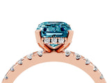 Rose gold Emerald Cut Blue Topaz Solitaire Ring with Round  Pavé Band and Four-Prong Setting_48