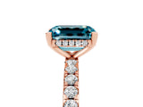 Rose gold Emerald Cut Blue Topaz Solitaire Ring with Round  Pavé Band and Four-Prong Setting_49