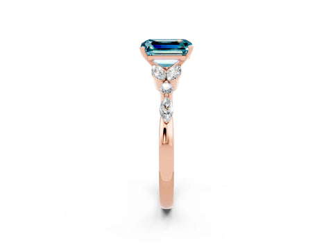 Rose gold Emerald Cut Blue Topaz Solitaire Ring with Side Stones and Four-Prong Setting_14