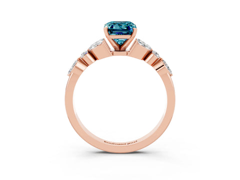 Rose gold Emerald Cut Blue Topaz Solitaire Ring with Side Stones and Four-Prong Setting_15