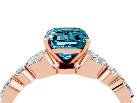 Rose gold Emerald Cut Blue Topaz Solitaire Ring with Side Stones and Four-Prong Setting_16