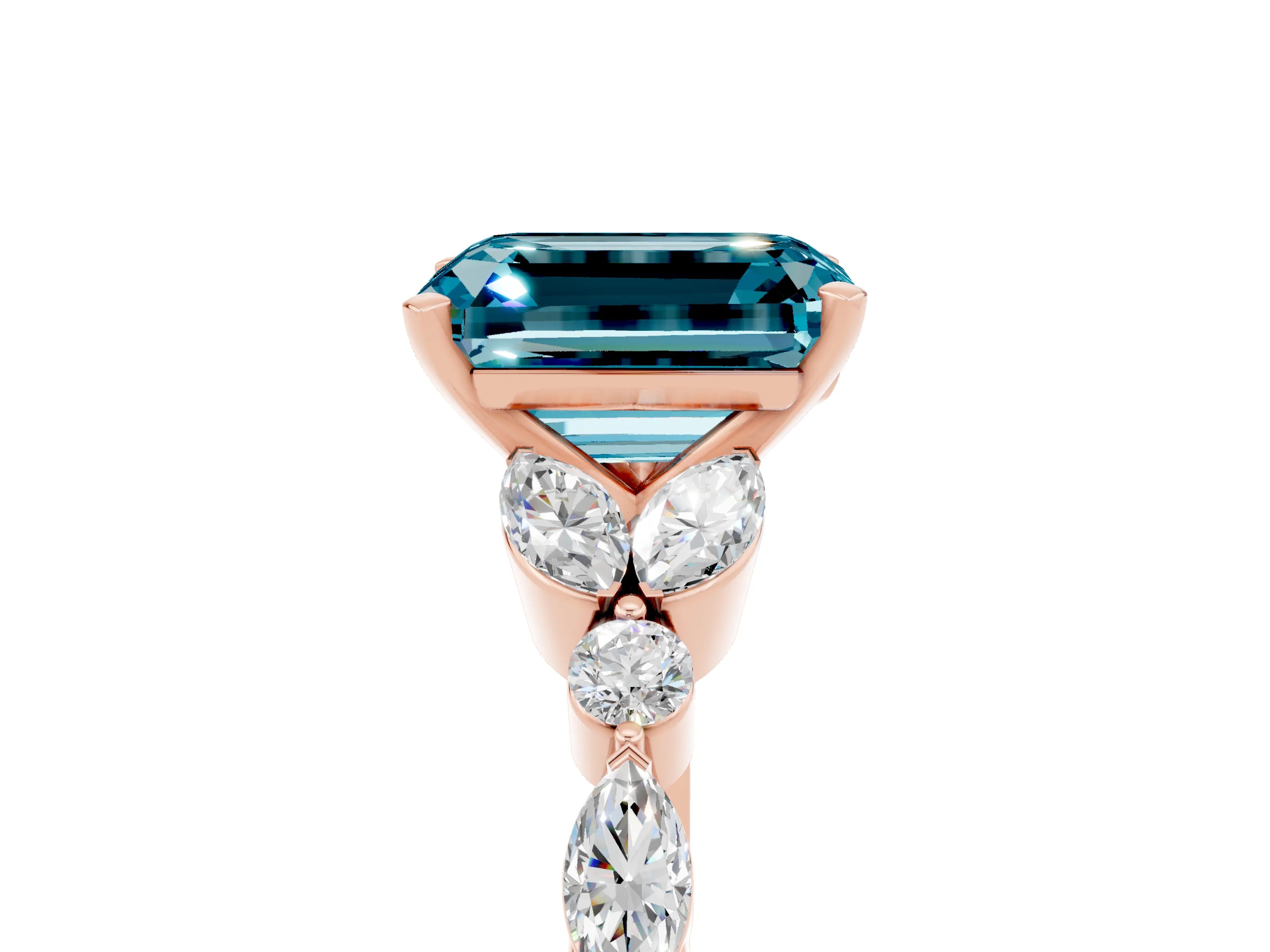 Rose gold Emerald Cut Blue Topaz Solitaire Ring with Side Stones and Four-Prong Setting_17