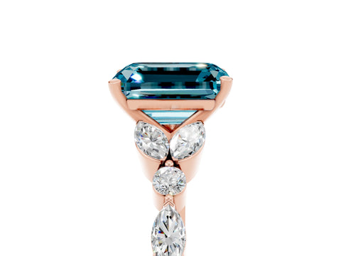 Rose gold Emerald Cut Blue Topaz Solitaire Ring with Side Stones and Four-Prong Setting_17