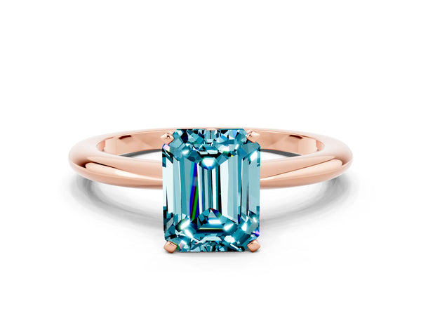 Rose gold Emerald Cut Blue Topaz Solitaire Ring with Six-Prong Setting and Classic Band