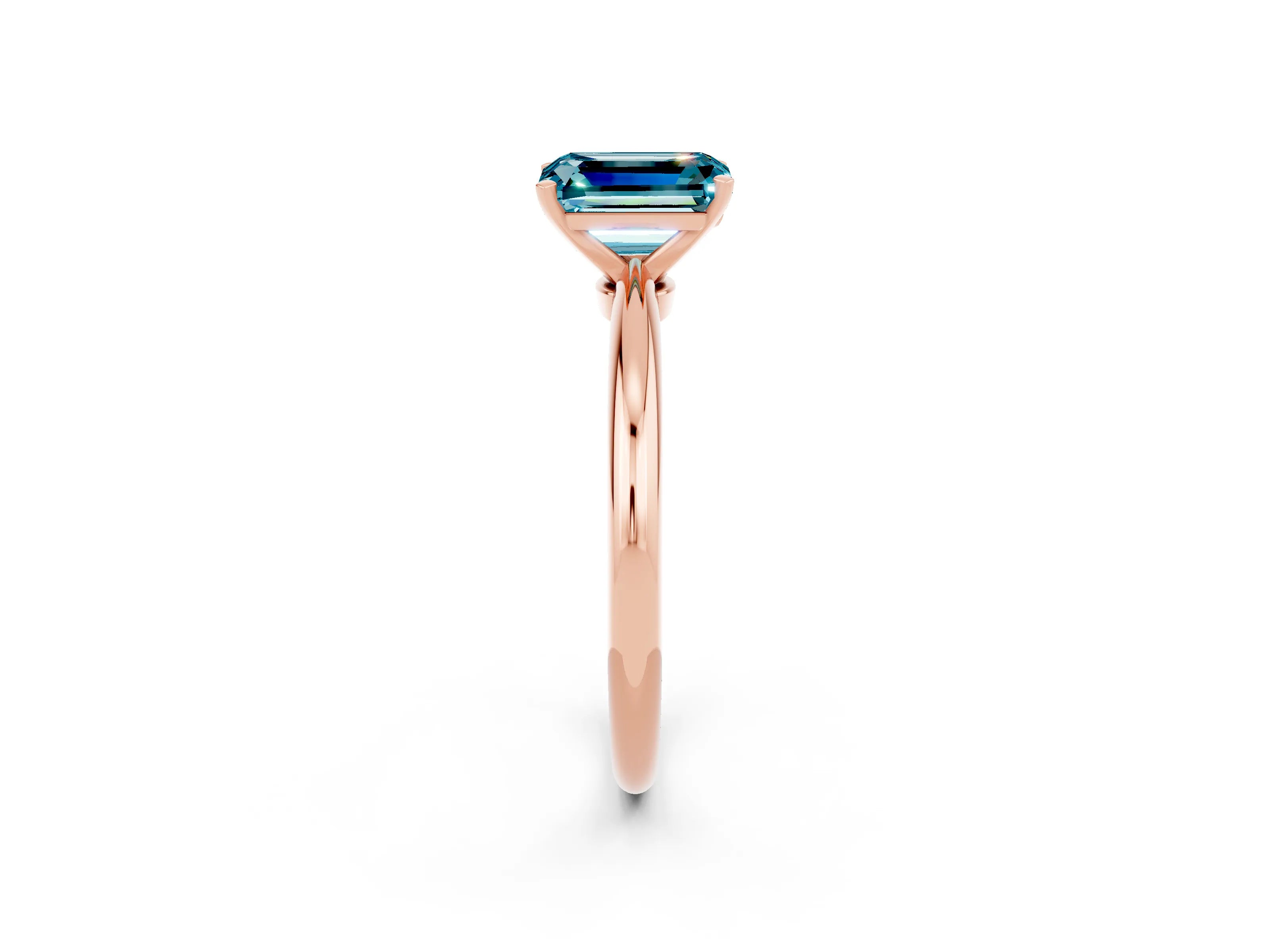 Rose gold Emerald Cut Blue Topaz Solitaire Ring with Six-Prong Setting and Classic Band_2