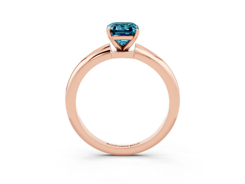 Rose gold Emerald Cut Blue Topaz Solitaire Ring with Six-Prong Setting and Classic Band_3