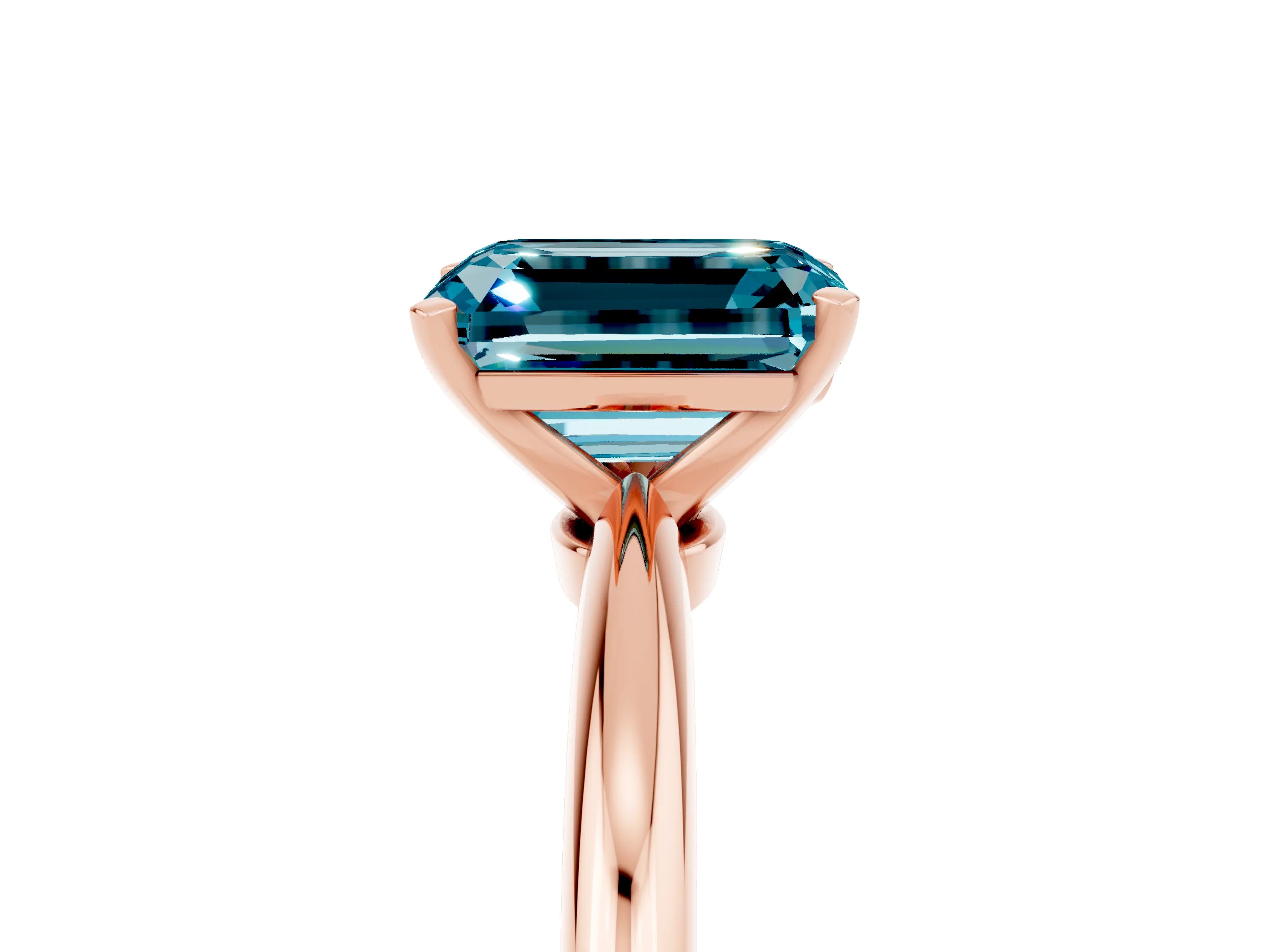 Rose gold Emerald Cut Blue Topaz Solitaire Ring with Six-Prong Setting and Classic Band_5