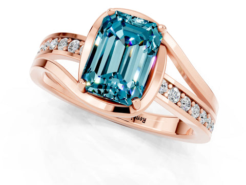 Rose gold Emerald Cut Blue Topaz Solitaire Ring with Split Shank and Prong Setting_1