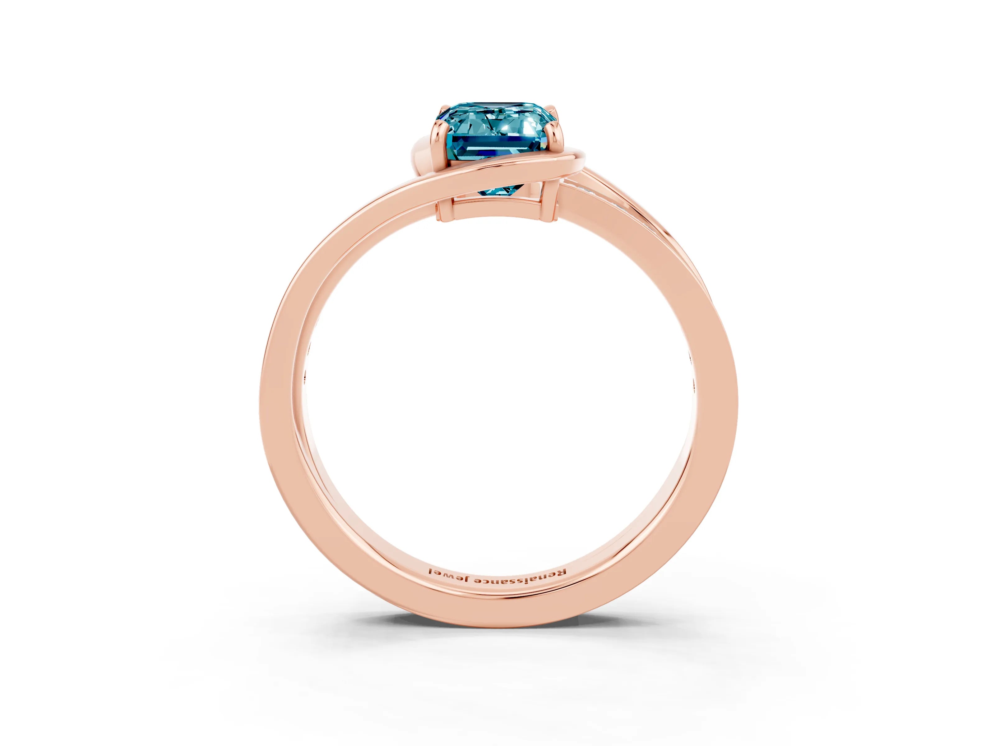 Rose gold Emerald Cut Blue Topaz Solitaire Ring with Split Shank and Prong Setting_3