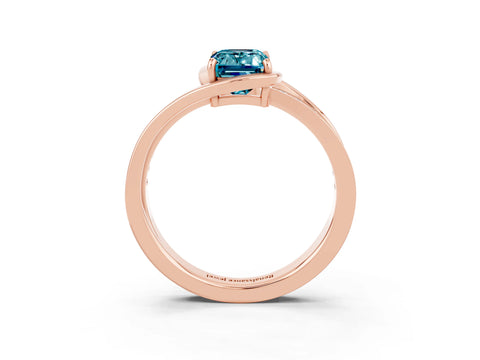 Rose gold Emerald Cut Blue Topaz Solitaire Ring with Split Shank and Prong Setting_3
