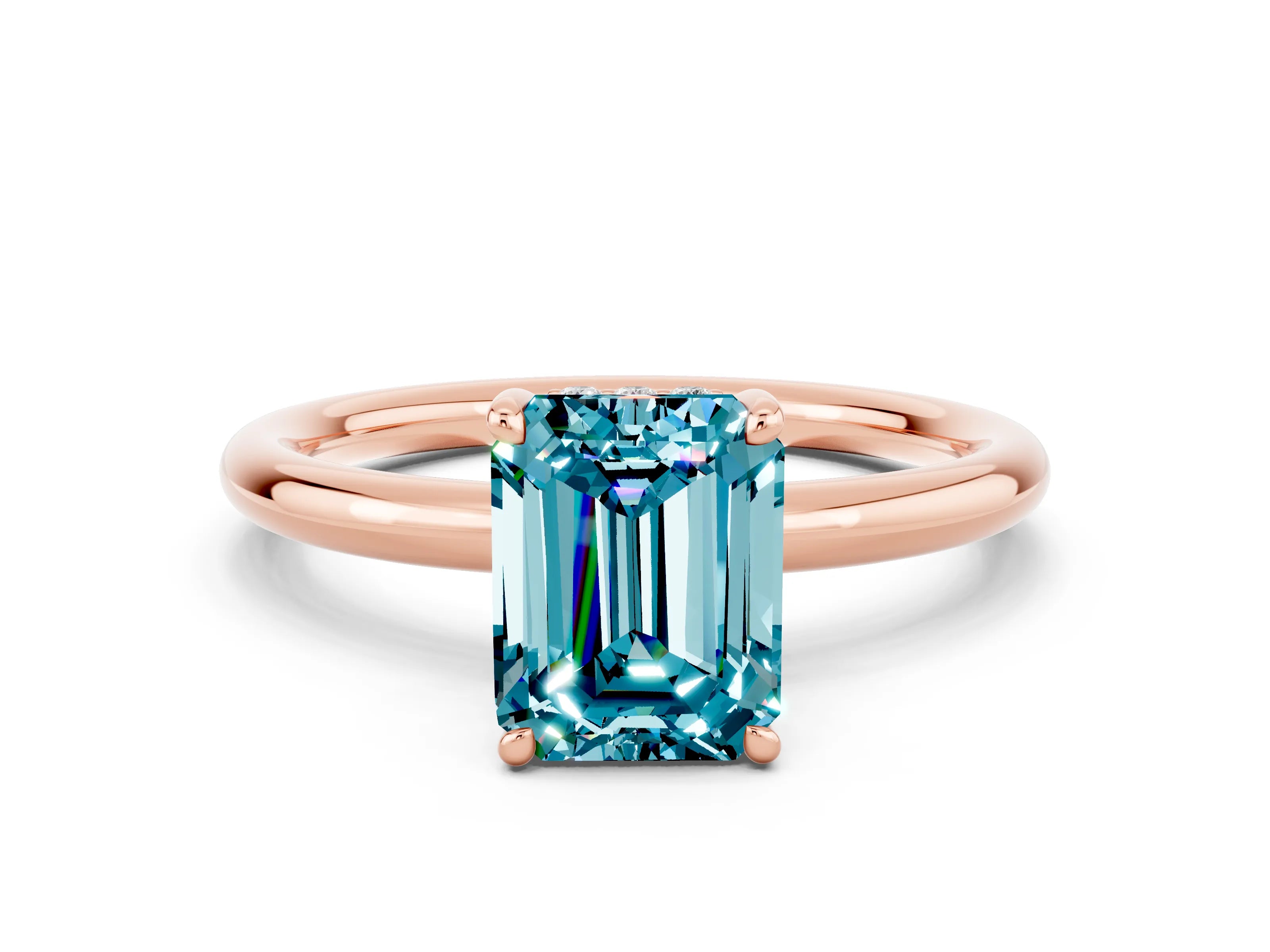 Rose gold Emerald Cut Blue Topaz Solitaire Ring with Thin Band and Four-Prong Setting_12