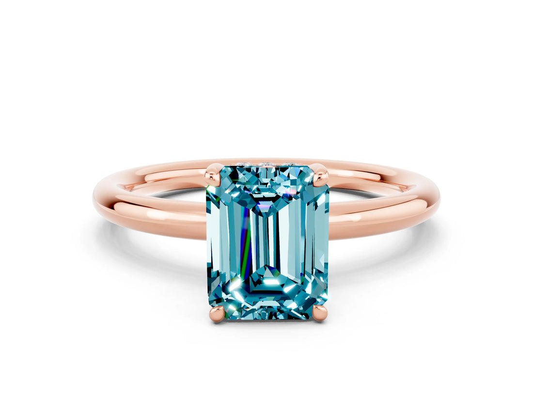 Rose gold Emerald Cut Blue Topaz Solitaire Ring with Thin Band and Four-Prong Setting_12