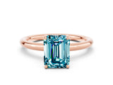 Rose gold Emerald Cut Blue Topaz Solitaire Ring with Thin Band and Four-Prong Setting_12
