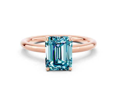 Rose gold Emerald Cut Blue Topaz Solitaire Ring with Thin Band and Four-Prong Setting_12