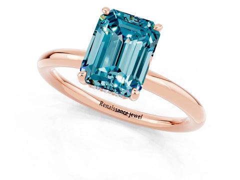 Rose gold Emerald Cut Blue Topaz Solitaire Ring with Thin Band and Four-Prong Setting_13