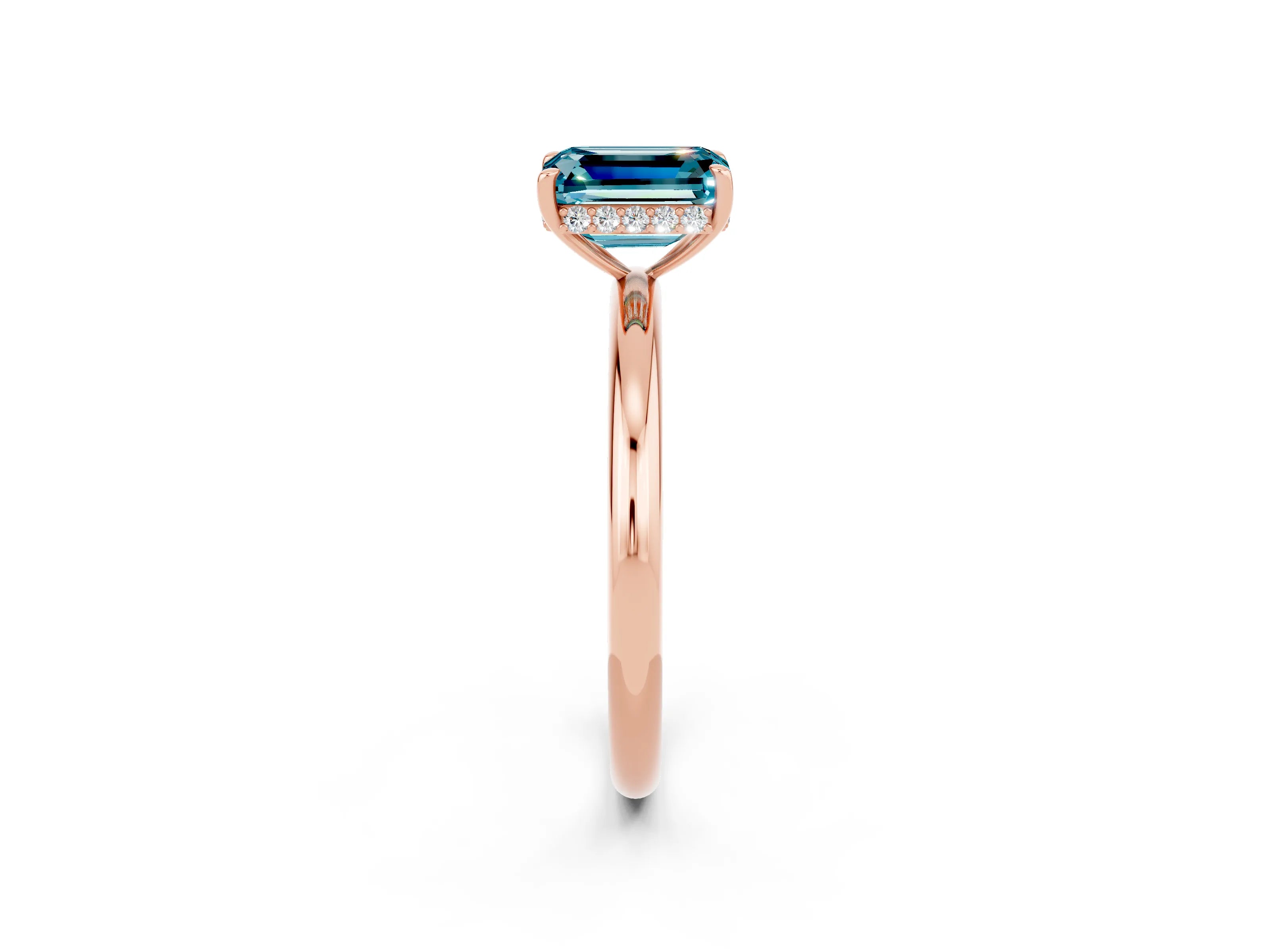 Rose gold Emerald Cut Blue Topaz Solitaire Ring with Thin Band and Four-Prong Setting_14