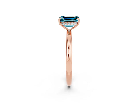 Rose gold Emerald Cut Blue Topaz Solitaire Ring with Thin Band and Four-Prong Setting_14