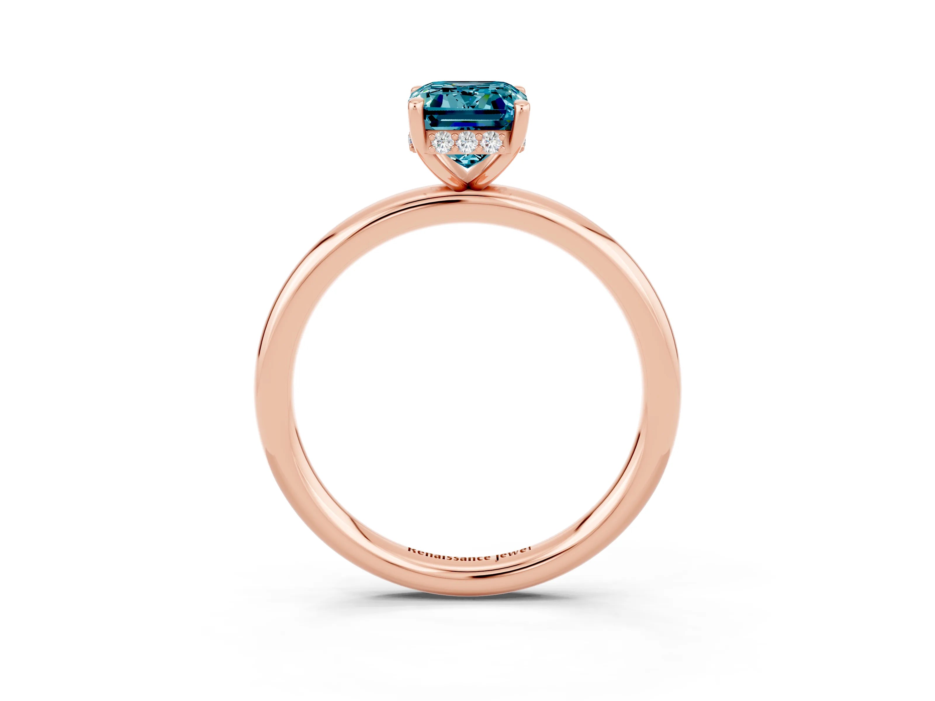 Rose gold Emerald Cut Blue Topaz Solitaire Ring with Thin Band and Four-Prong Setting_15