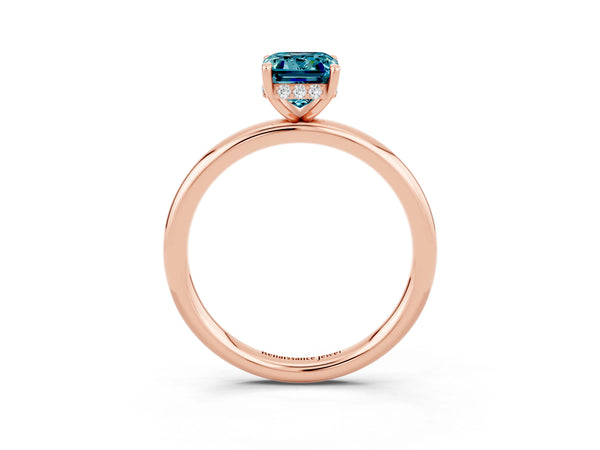 Rose gold Emerald Cut Blue Topaz Solitaire Ring with Thin Band and Four-Prong Setting