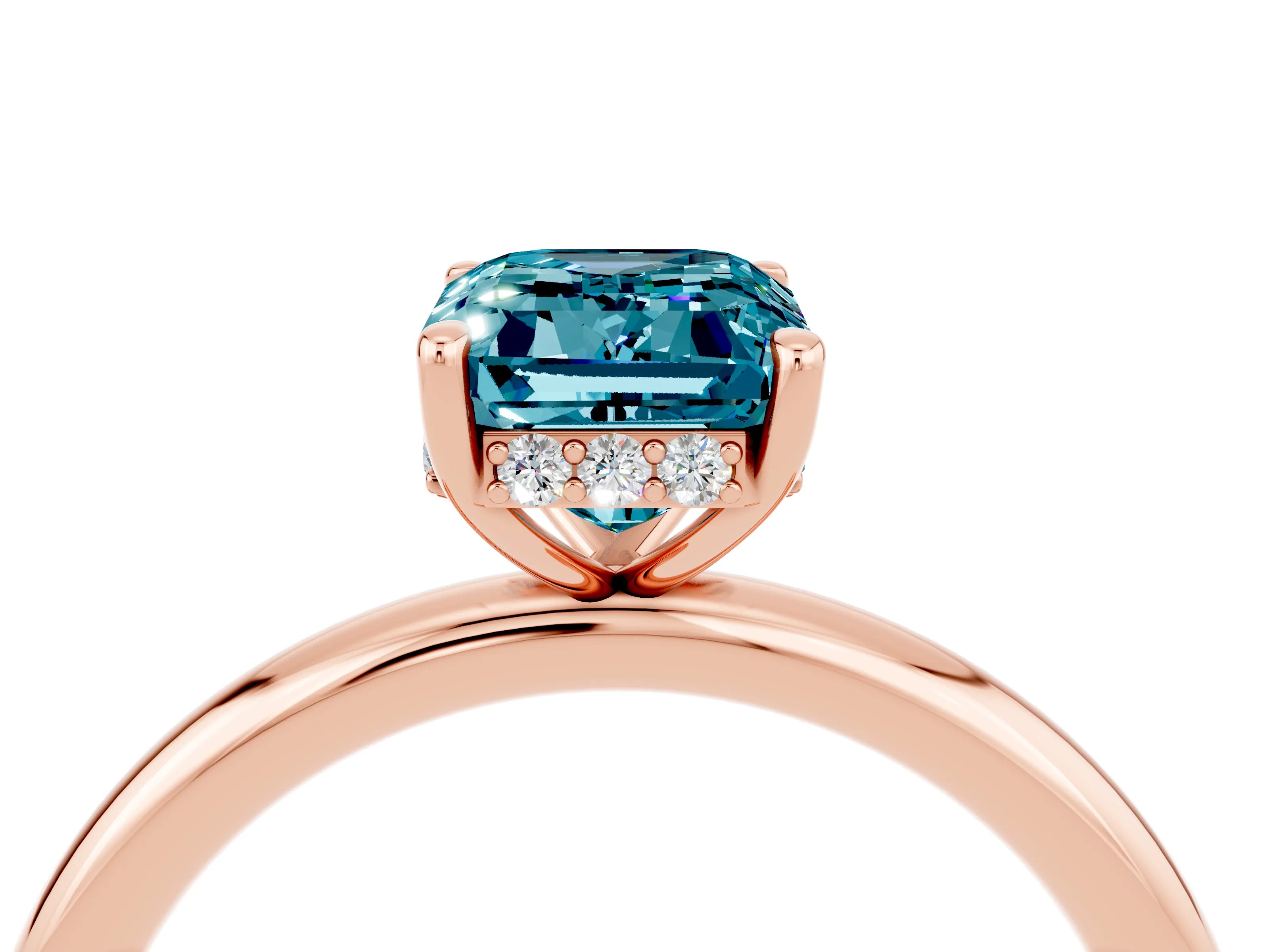Rose gold Emerald Cut Blue Topaz Solitaire Ring with Thin Band and Four-Prong Setting_16