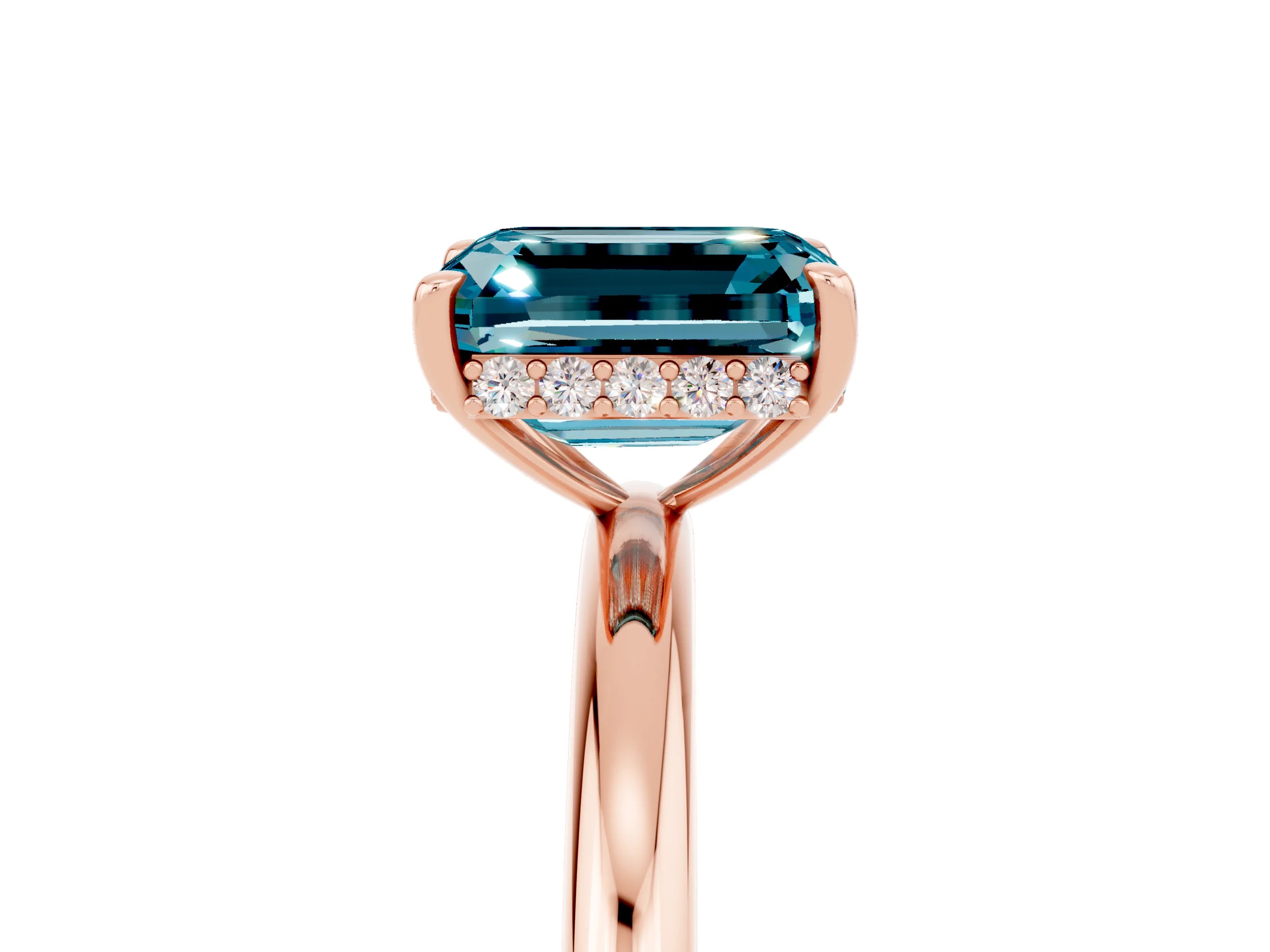 Rose gold Emerald Cut Blue Topaz Solitaire Ring with Thin Band and Four-Prong Setting_17