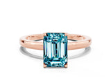 Rose gold Emerald Cut Blue Topaz Solitaire Ring with Thin Band and Prong Setting_12