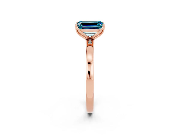 Rose gold Emerald Cut Blue Topaz Solitaire Ring with Thin Band and Prong Setting