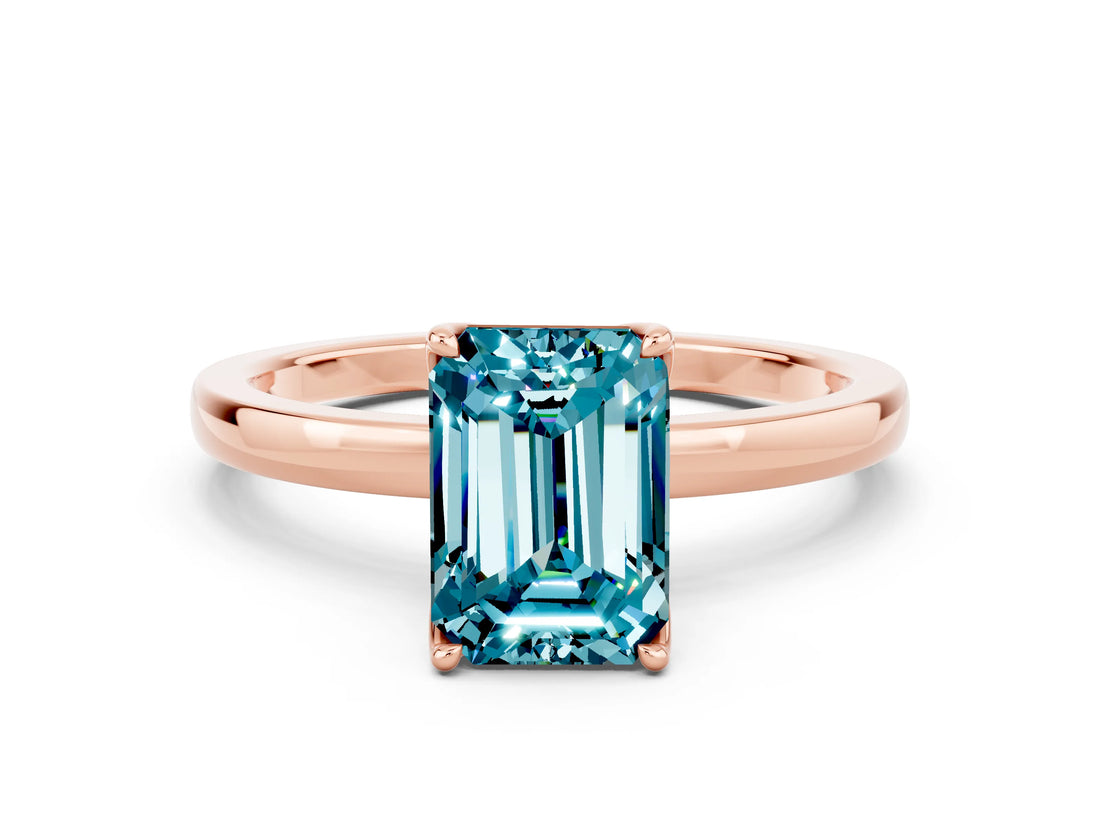 Rose gold Emerald Cut Blue Topaz Solitaire Ring with Thin Band and Prong Setting_36