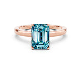 Rose gold Emerald Cut Blue Topaz Solitaire Ring with Thin Band and Prong Setting_36