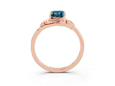 Rose gold Emerald Cut Blue Topaz Solitaire Ring with Twist Band and Four-Prong Setting_27