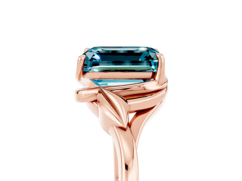 Rose gold Emerald Cut Blue Topaz Solitaire Ring with Twist Band and Four-Prong Setting_29