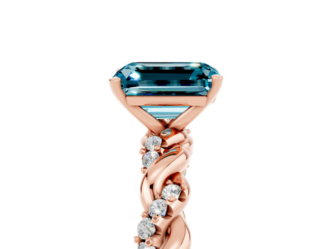 Rose gold Emerald Cut Blue Topaz Solitaire Ring with Twisted Band and Pavé Accents_5