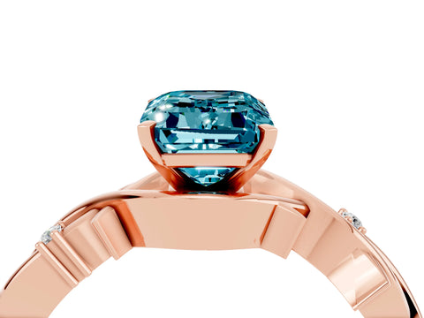 Rose gold Emerald Cut Blue Topaz Solitaire Ring with Twisted Band and Prong Setting_4